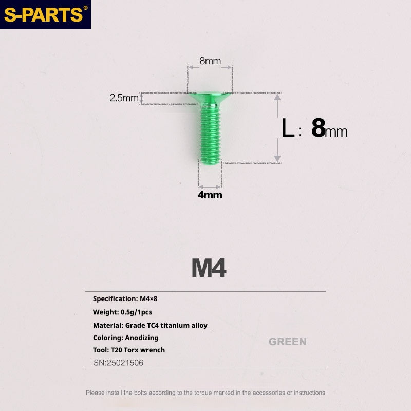 SPARTS Countersunk Head Series M4 L08-45mm Titanium Screws