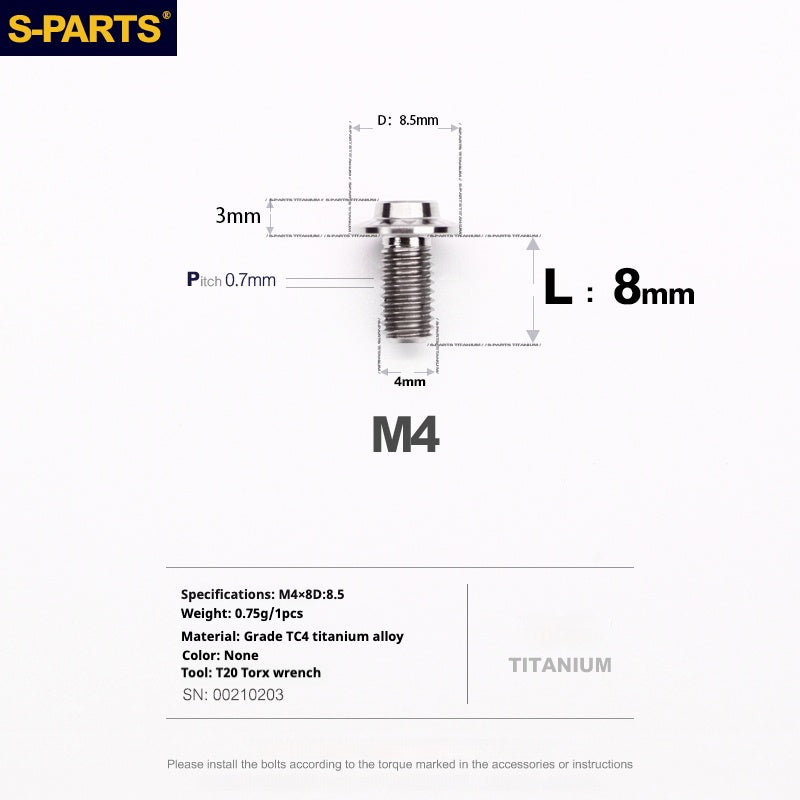 SPARTS A3 Umbrella Head Series M4 L06-35mm D8.5 Titanium Screws Motorcycle Car