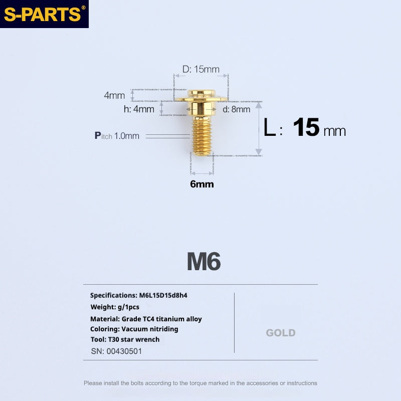 SPARTS A3 Umbrella Head Step Series M6 Golden Titanium Screws Motorcycle Auto