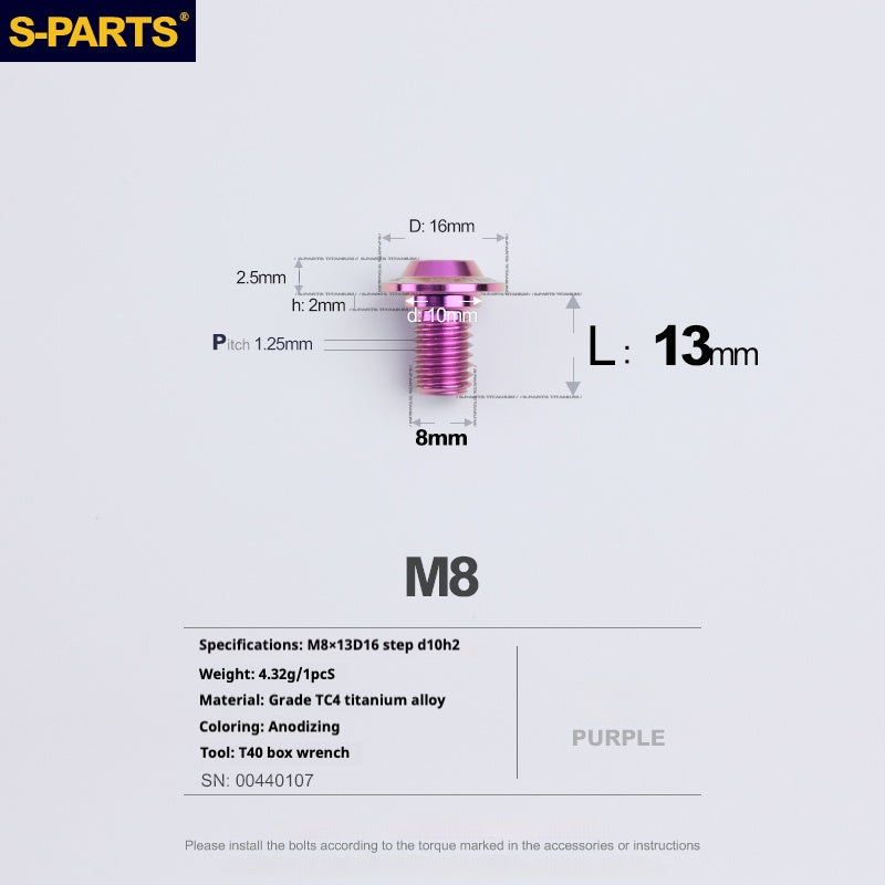 SPARTS A3 Umbrella Head Step Series M8 Purple Titanium Screws Motorcycle Auto