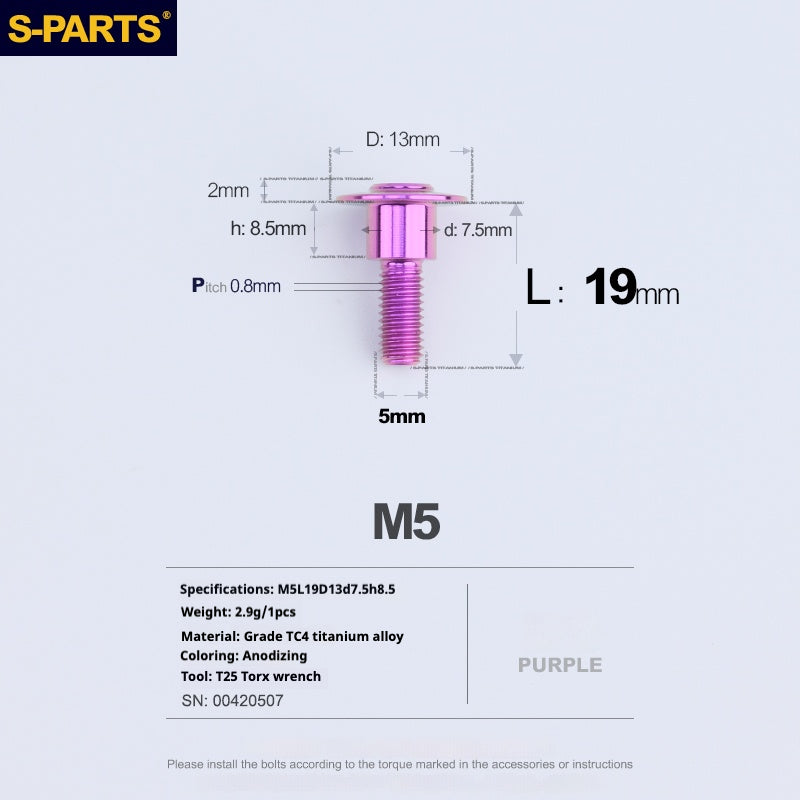 SPARTS A3 Umbrella Head Step Series M5 Purple Titanium Screws Motorcycle Auto