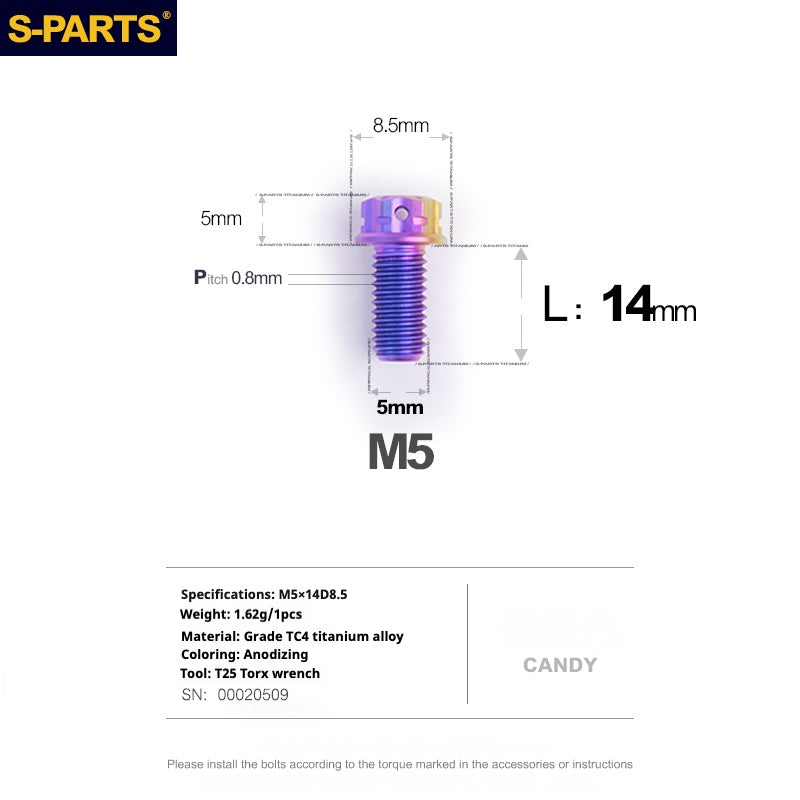 SPARTS Candy Color A3 Series M5 L06-95mm Titanium Screws Motorcycle Auto