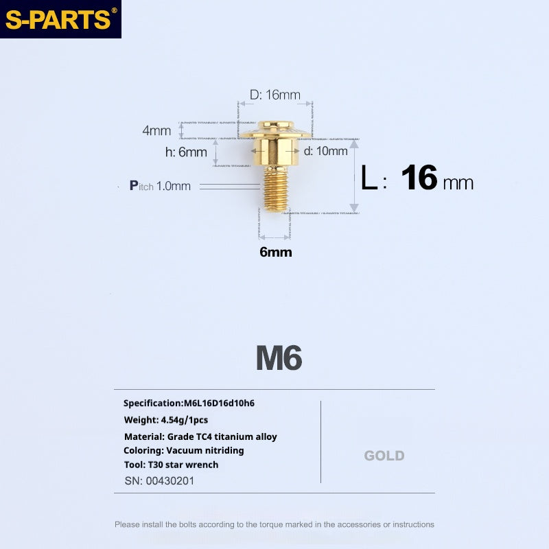 SPARTS A3 Umbrella Head Step Series M6 Golden Titanium Screws Motorcycle Auto