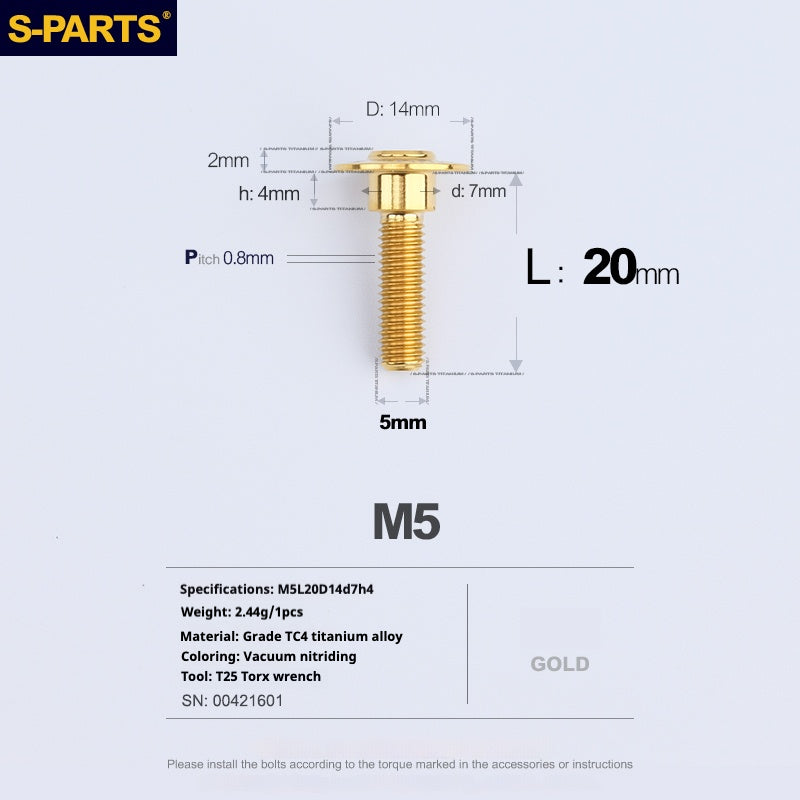 Tornillos de titanio dorados M5 para cabezal de paraguas SPARTS A3 Serie M5 para motocicletas y automóviles