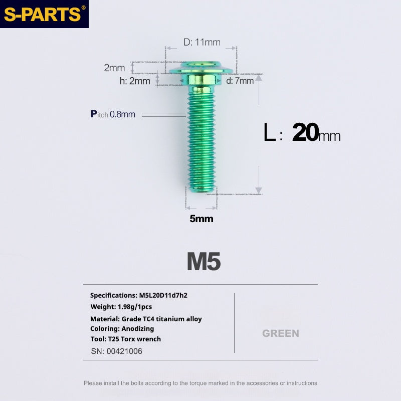 SPARTS A3 Umbrella Head Step Series M5 Green Titanium Screws Motorcycle Auto