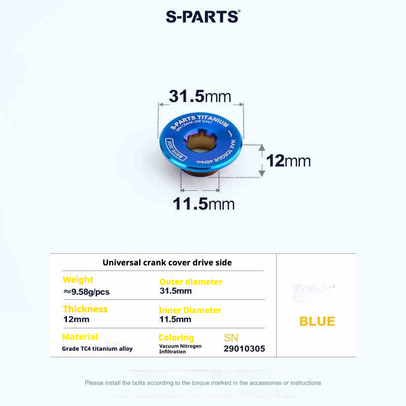 Viti in titanio S-PARTS adatte alle coperture della pedivella in titanio SRM PM9 per lato trasmissione e lato opposto trasmissione.