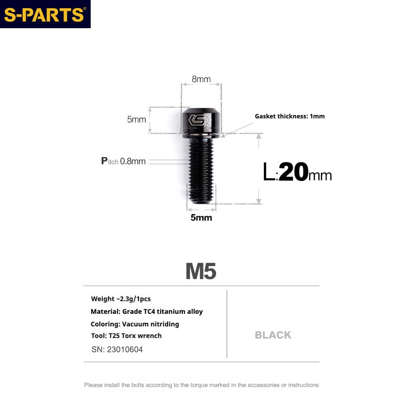 SPARTS A2 Series M5 L10-40mm Titanium Screws