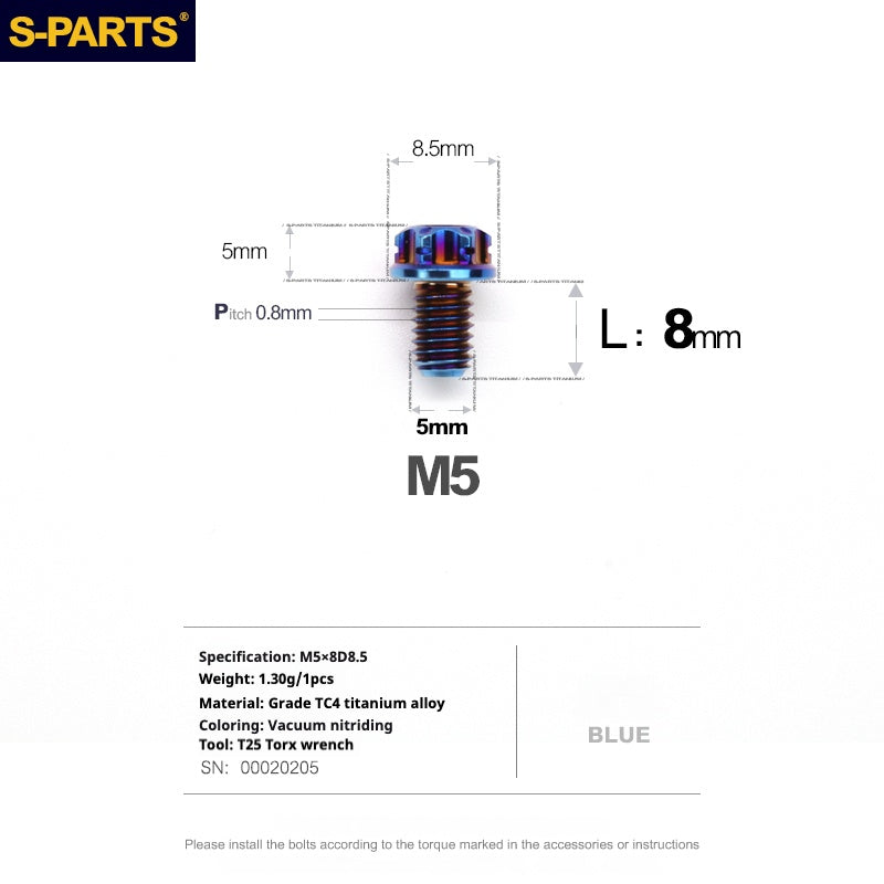 SPARTS Blue A3 Series M5 L06-95mm Titanium Screws Motorcycle Auto