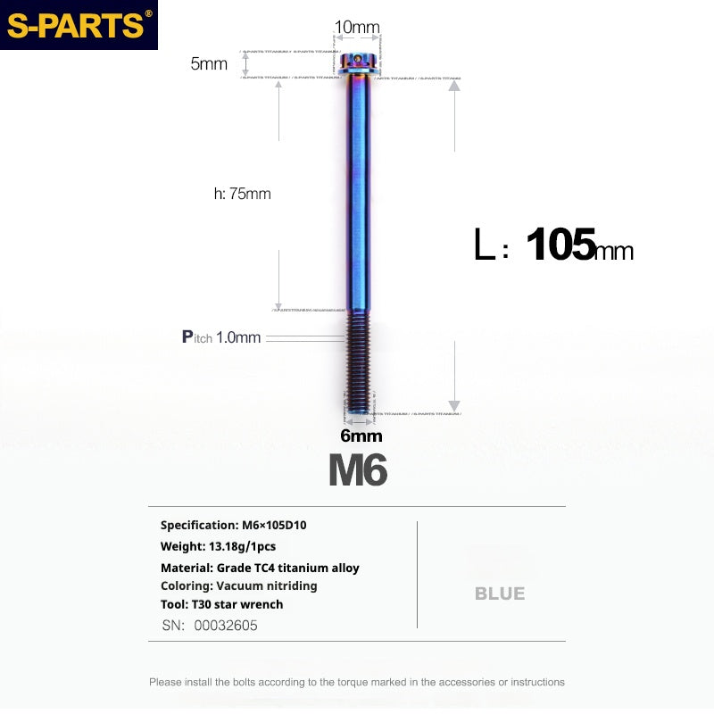 Tornillos de titanio azul SPARTS A3 Series M6 L08-120 mm para motocicletas y automóviles 