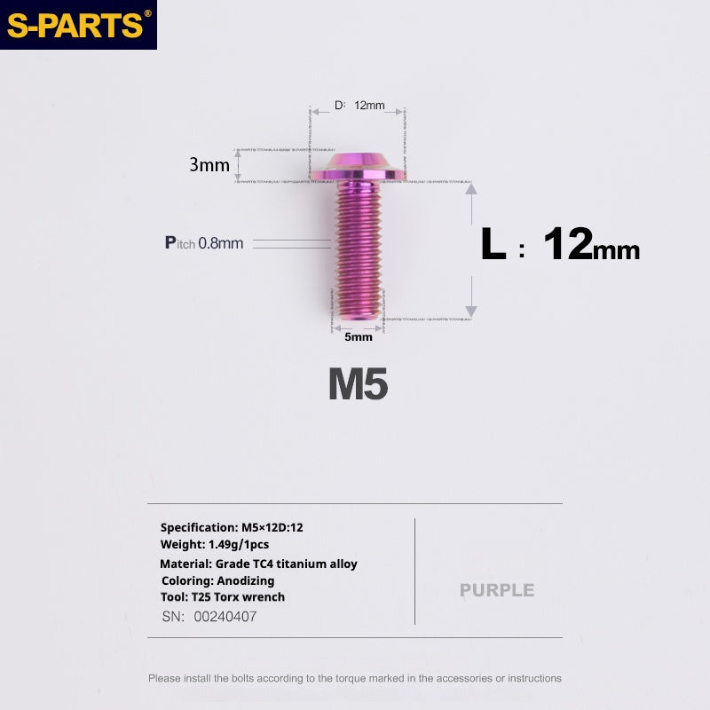 S-PARTS M5 10-30MM Motorcycle Electric Vehicle A3 New Umbrella Head D12 Titanium Alloy Screw