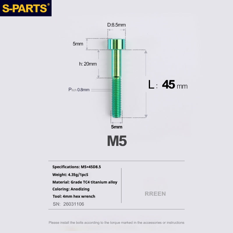 SPARTS Column Head Series M5 L10-80mm Titanium Screws