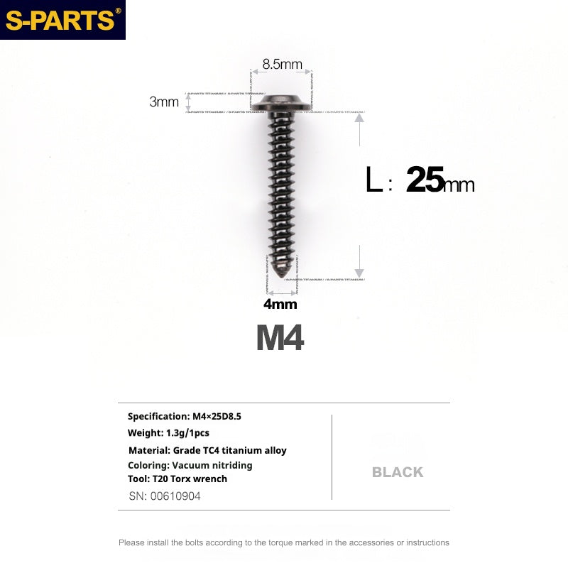 SPARTS A3 Umbrella Head Self-Tapping Wire Series M4 L12-30mm D8.5 Titanium Screws