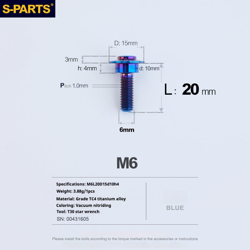 SPARTS A3 Umbrella Head Step Series M6 Blue Titanium Screws Motorcycle Auto