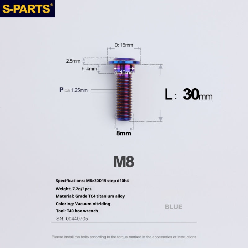 SPARTS A3 Umbrella Head Step Series M8 Blue Titanium Screws Motorcycle Auto