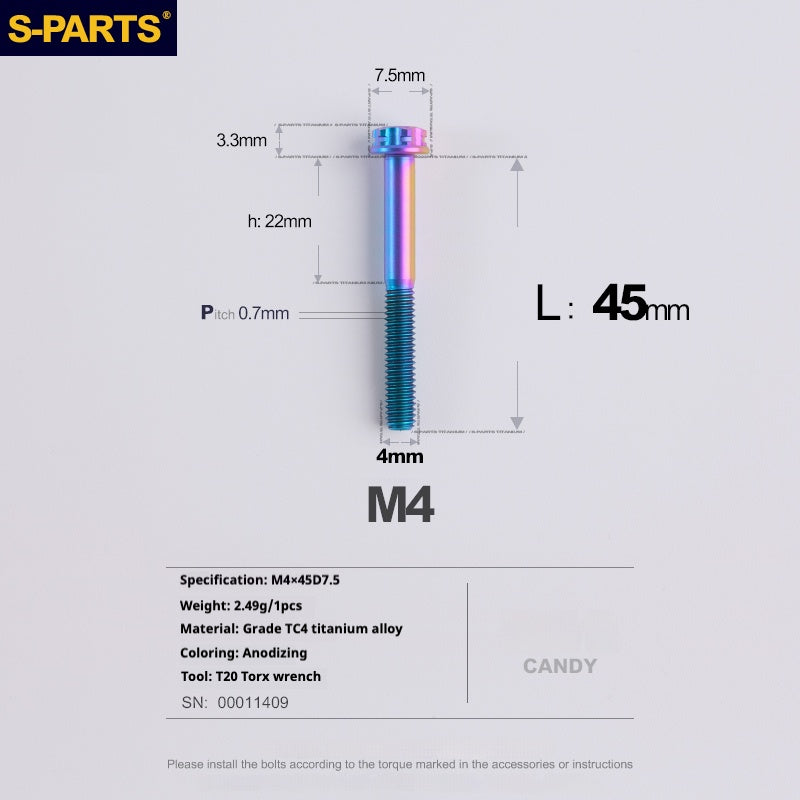 S-PARTS A3 Gold M4 Titanium Alloy Standard Parts Electric Vehicle Motorcycle Car Screw Bolt