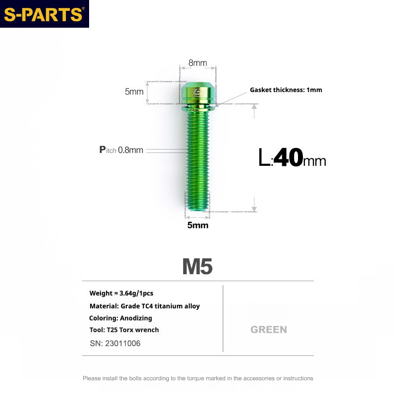 SPARTS A2 Series M5 L10-40mm Titanium Screws