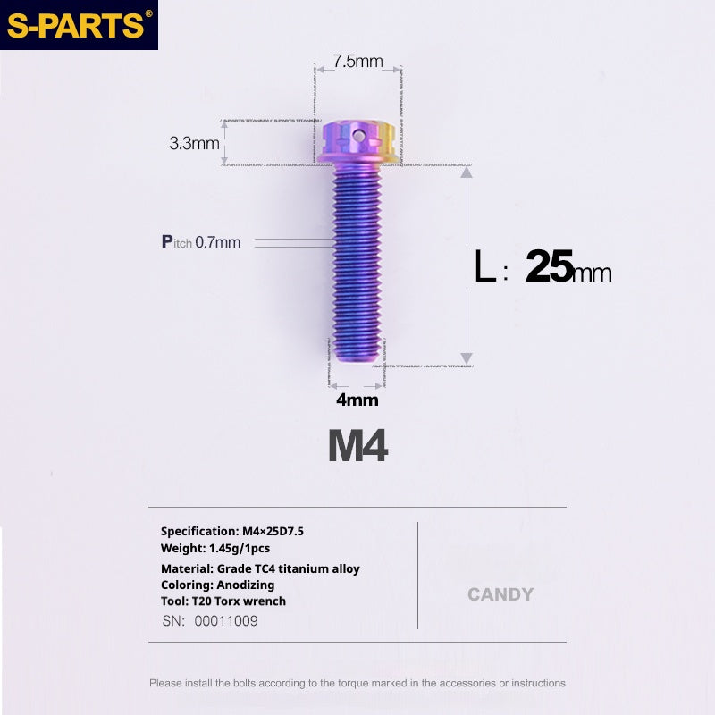 S-PARTS A3 Gold M4 Titanium Alloy Standard Parts Electric Vehicle Motorcycle Car Screw Bolt