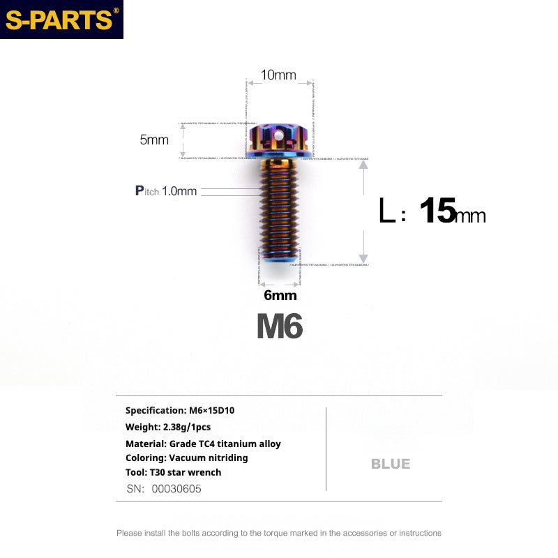 Tornillos de titanio azul SPARTS A3 Series M6 L08-120 mm para motocicletas y automóviles 