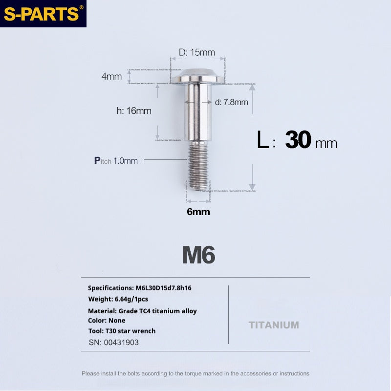 SPARTS A3 Umbrella Head Step Series M6 Titanium Color Titanium Screws Motorcycle Auto