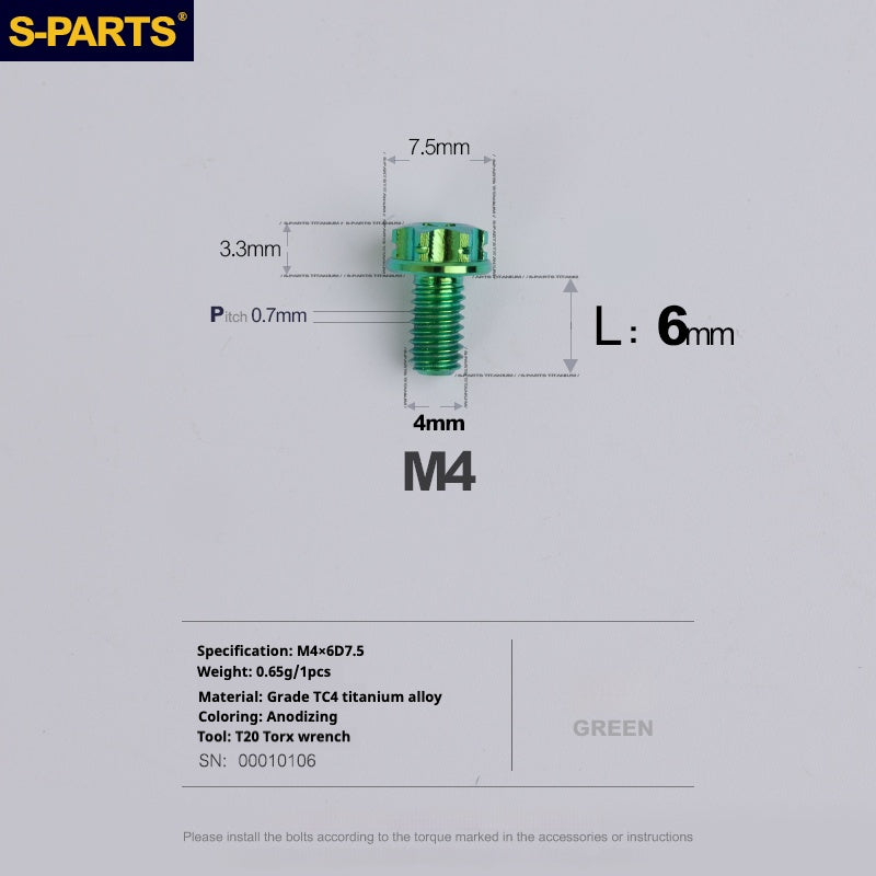 S-PARTS A3 Gold M4 Titanium Alloy Standard Parts Electric Vehicle Motorcycle Car Screw Bolt