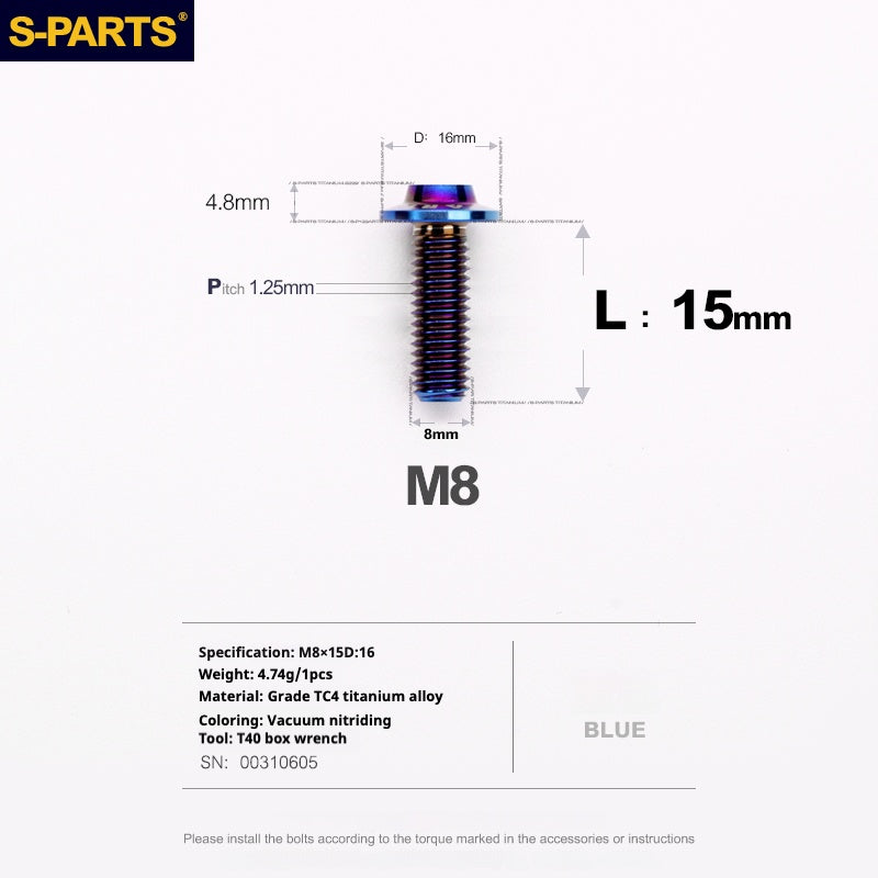 SPARTS A3 Umbrella Head Series M8 L15-50mm D16 Titanium Screws Motorcycle Automotive