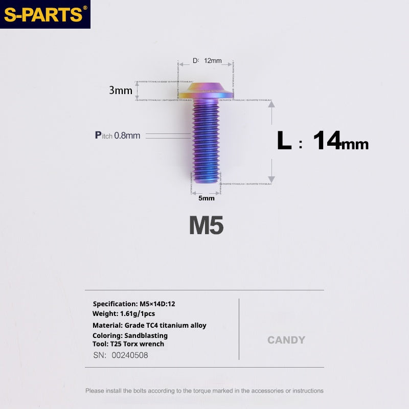 S-PARTS M5 10-30MM Motorcycle Electric Vehicle A3 New Umbrella Head D12 Titanium Alloy Screw