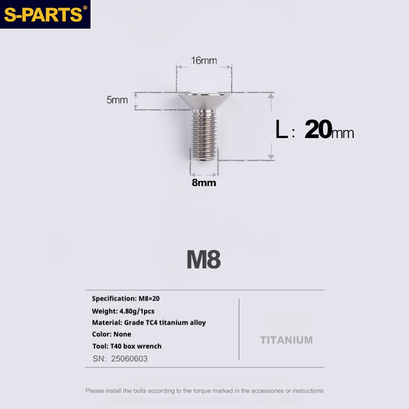 SPARTS Countersunk head series M8 L16-50mm Titanium screws