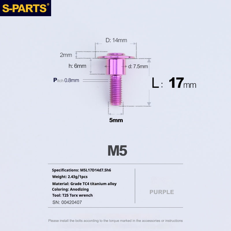 SPARTS A3 Umbrella Head Step Series M5 Purple Titanium Screws Motorcycle Auto