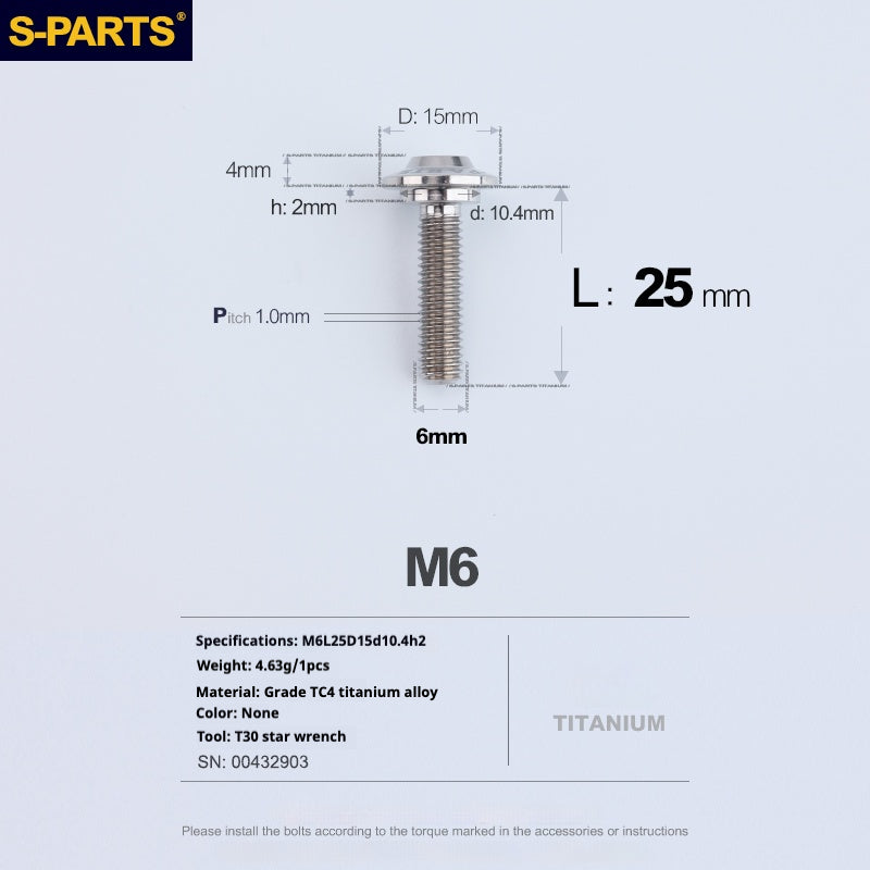 SPARTS A3 Umbrella Head Step Series M6 Titanium Color Titanium Screws Motorcycle Auto