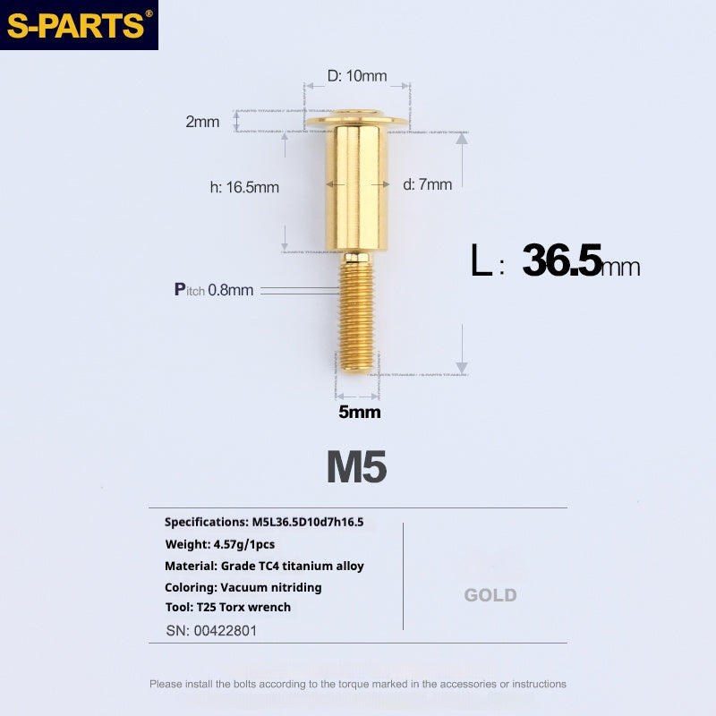 Tornillos de titanio dorados M5 para cabezal de paraguas SPARTS A3 Serie M5 para motocicletas y automóviles