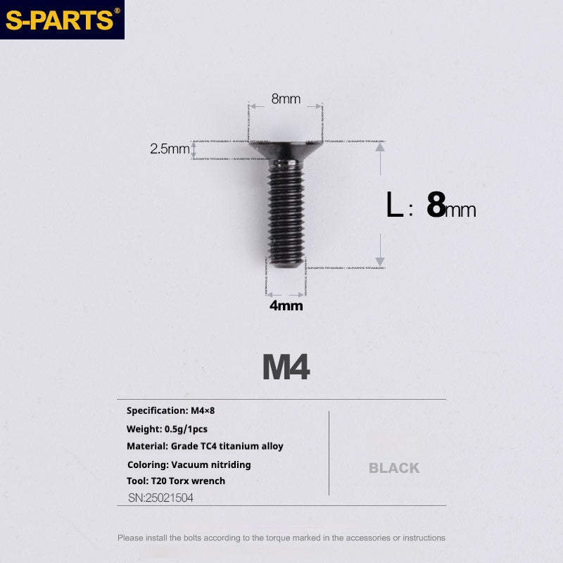 SPARTS Countersunk Head Series M4 L08-45mm Titanium Screws