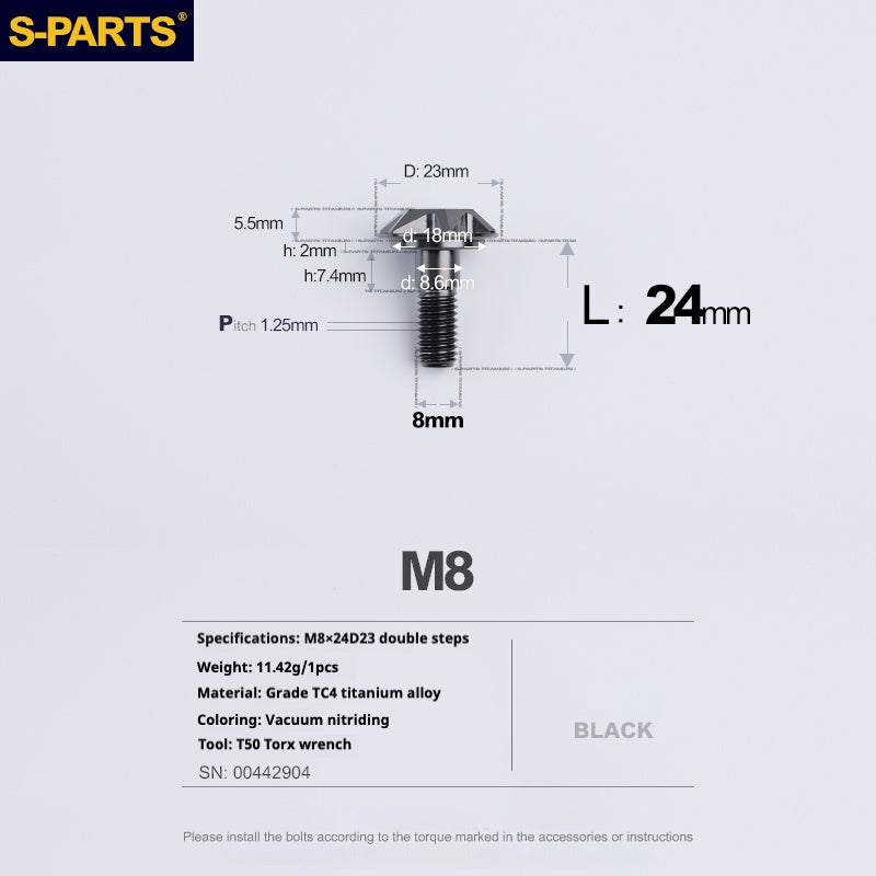 SPARTS A3 Umbrella Head Step Series M8 Black Titanium Screws Motorcycle Auto