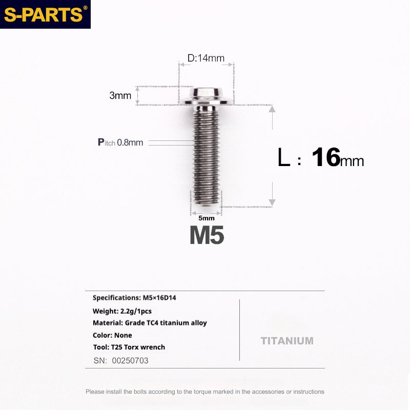 SPARTS A3 Umbrella Head Series M5 L12-20mm D14 Titanium Screws Motorcycle Car