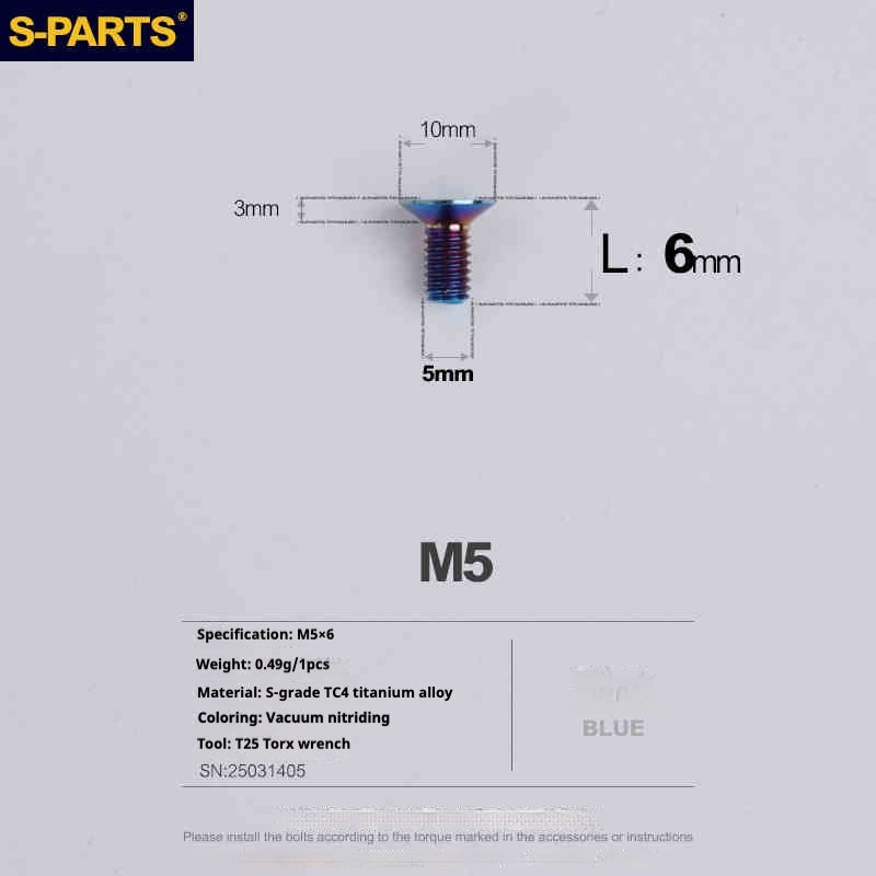 Tornillos de titanio de cabeza avellanada serie M5 L06-55 mm de SPARTS