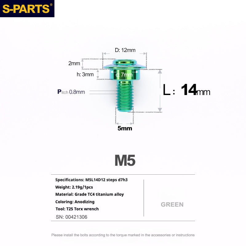 SPARTS A3 Umbrella Head Step Series M5 Green Titanium Screws Motorcycle Auto