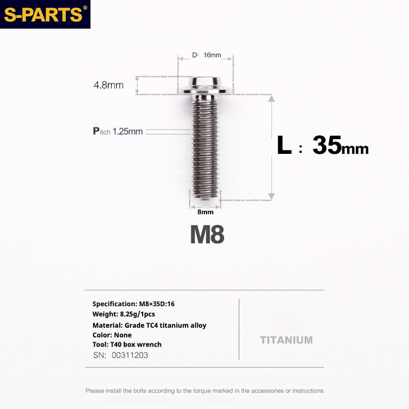 SPARTS A3 Umbrella Head Series M8 L15-50mm D16 Titanium Screws Motorcycle Automotive