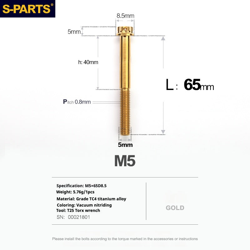 SPARTS Golden A3 Series M5 L06-95mm Golden Titanium Screws Motorcycle Auto