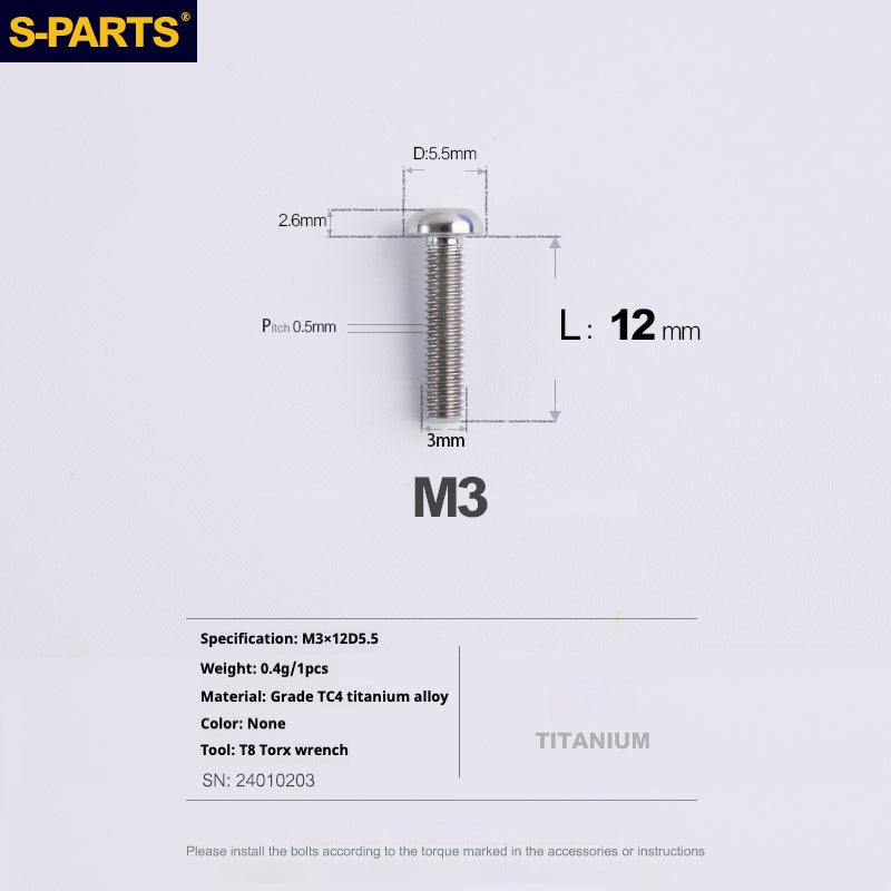 S-PARTS  mountain road bike  Titanium alloy screw M3*6/8/10/12/15 mm umbrella head screw