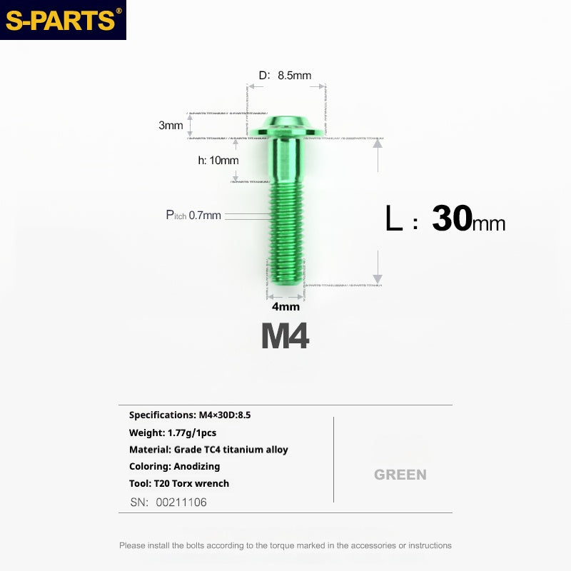 SPARTS A3 Umbrella Head Series M4 L06-35mm D8.5 Titanium Screws Motorcycle Car