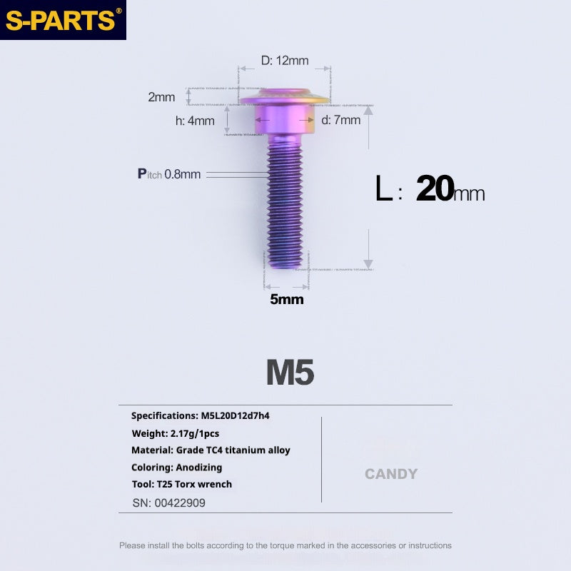 SPARTS A3 Umbrella Head Step Series M5 Candy Color Titanium Screws Motorcycle Auto