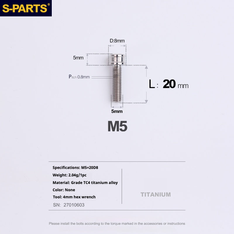 S-PARTS M5x10-35mm Titanium Alloy Screw Cylindrical Head Ultra Light