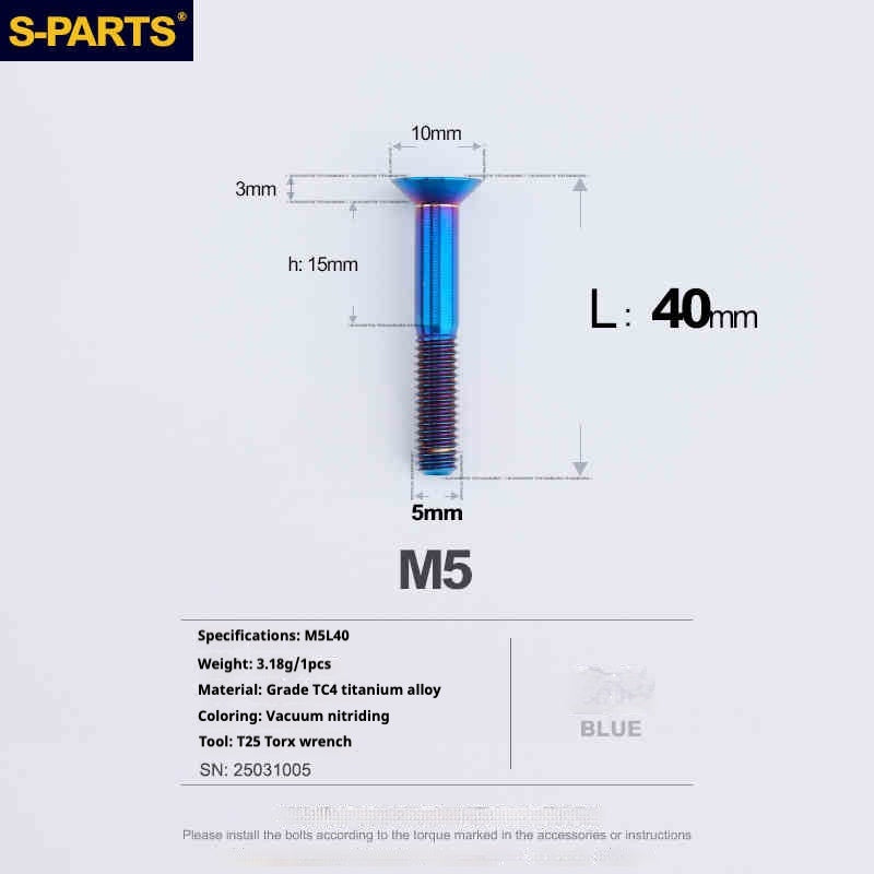 SPARTS Countersunk Head Series M5 L06-55mm Titanium Screws