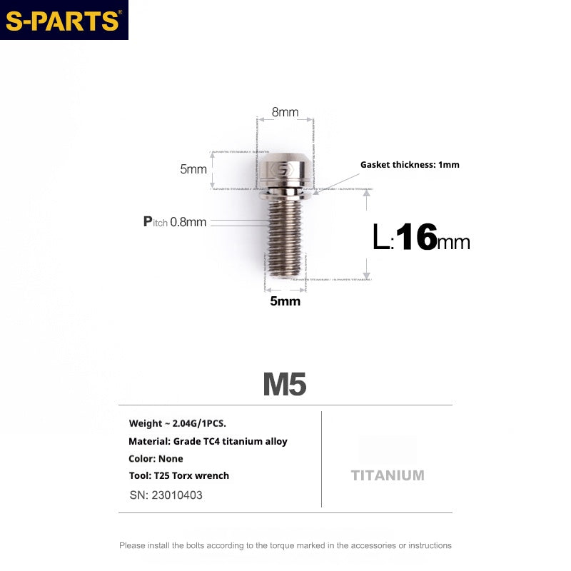 SPARTS A2 Series M5 L10-40mm Titanium Screws