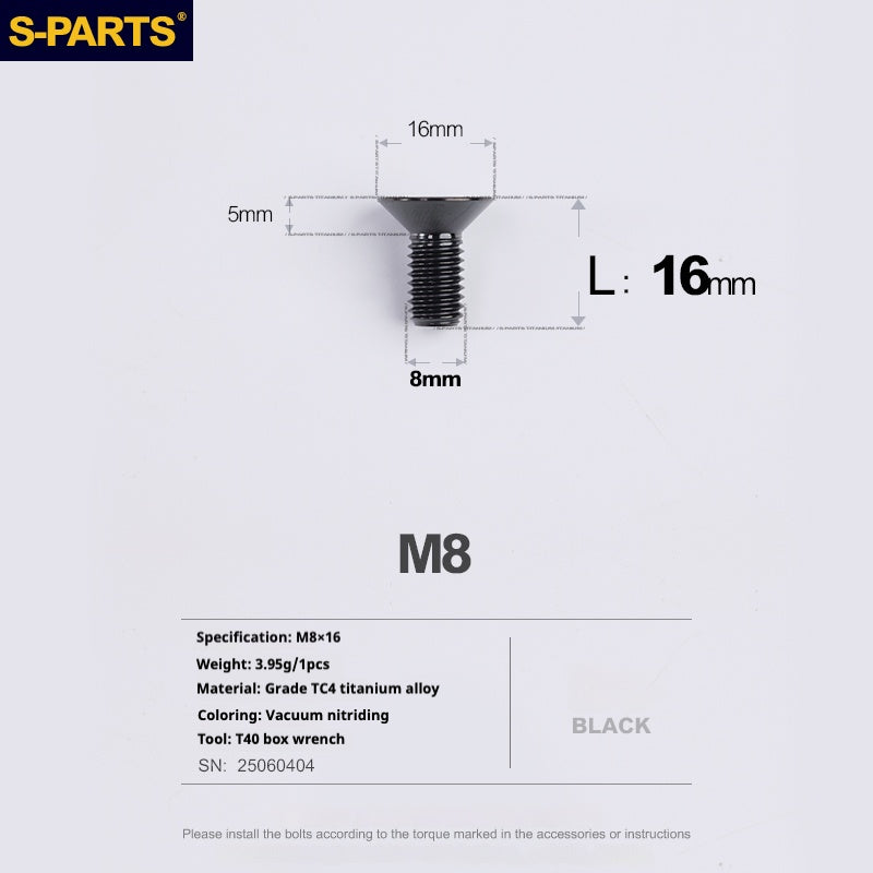 SPARTS Countersunk head series M8 L16-50mm Titanium screws