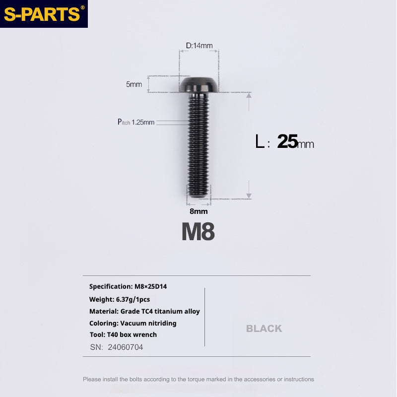 SPARTS A2 Umbrella head series M8 L15-50mm Titanium screws