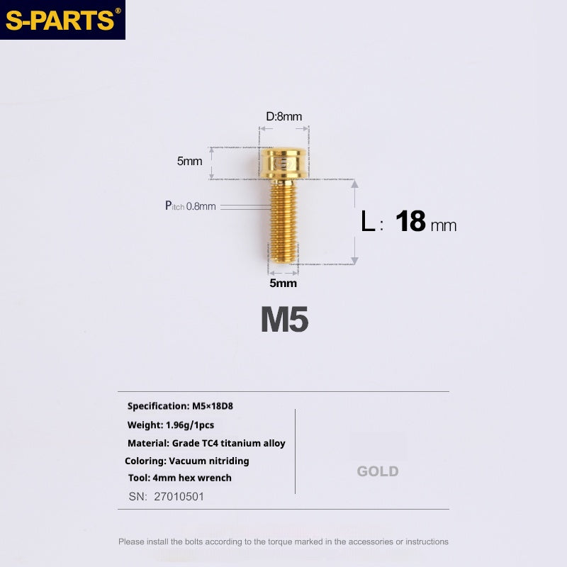 S-PARTS M5x10-35mm Titanium Alloy Screw Cylindrical Head Ultra Light