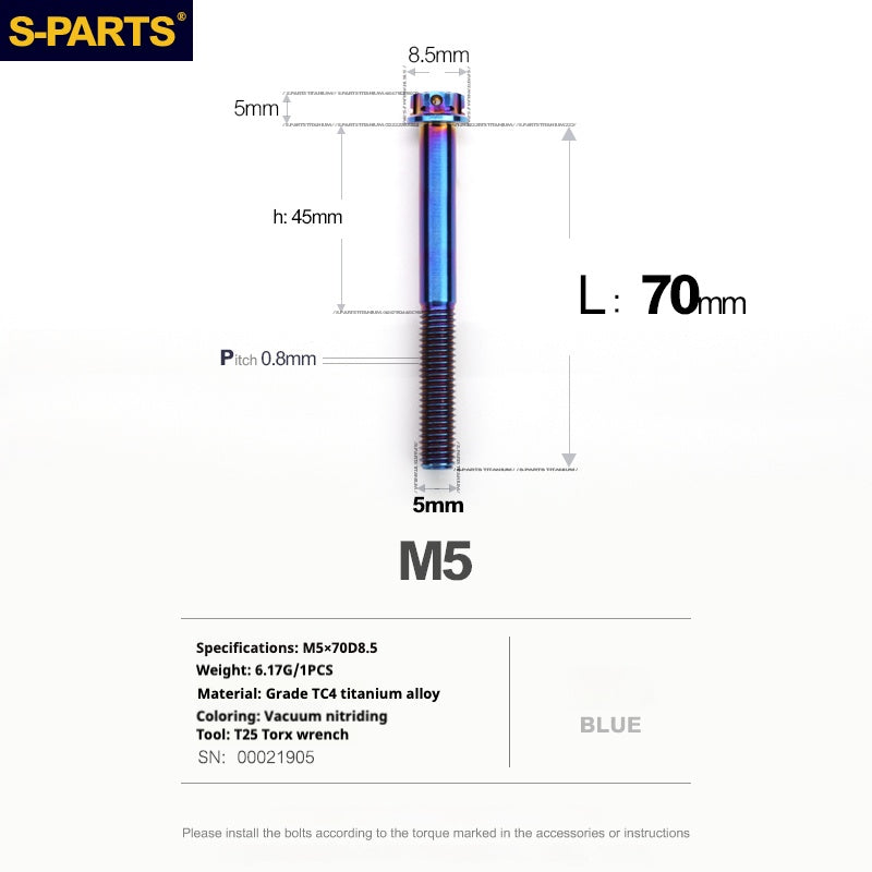 SPARTS Blue A3 Series M5 L06-95mm Titanium Screws Motorcycle Auto