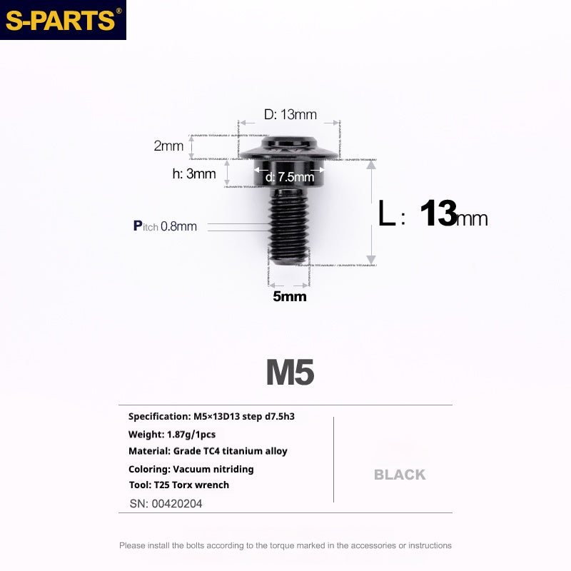 SPARTS A3 Umbrella Head Step Series M5 Black Titanium Screws Motorcycle Auto