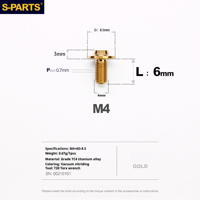 SPARTS A3 Umbrella Head Series M4 L06-35mm D8.5 Titanium Screws Motorcycle Car