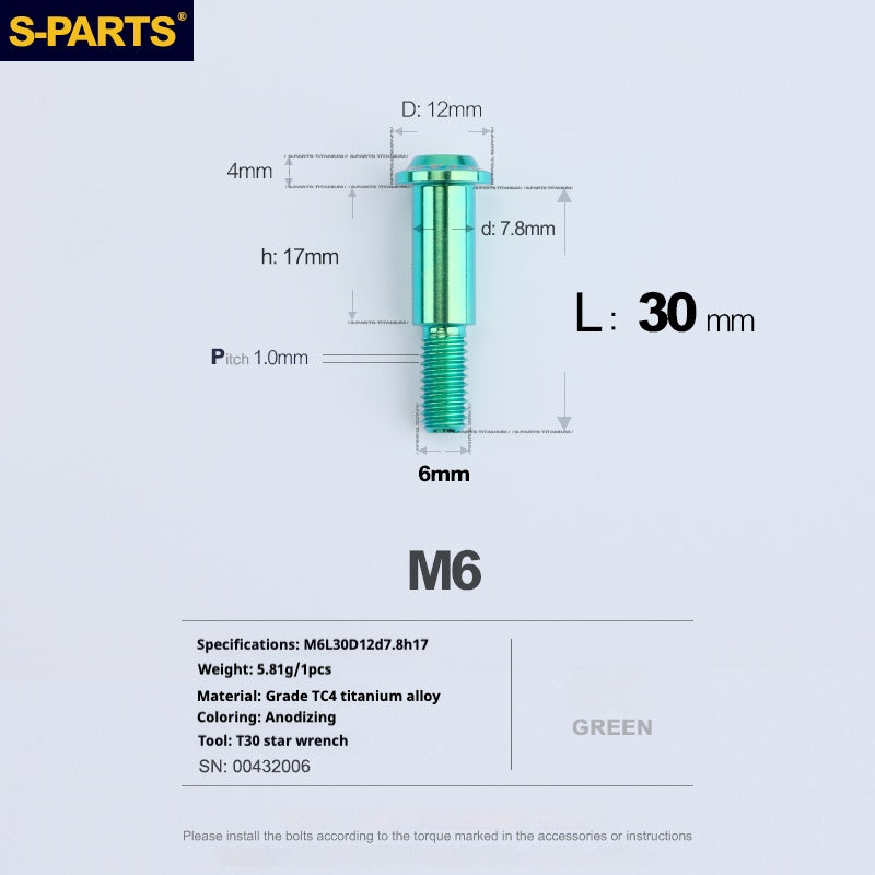 SPARTS A3 Umbrella Head Step Series M6 Green Titanium Screws Motorcycle Auto